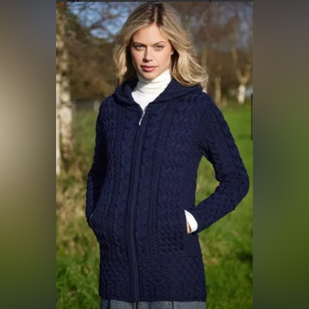 Aran Blarney Anna Celtic Merino Hoodie Cardigan Zip-Up